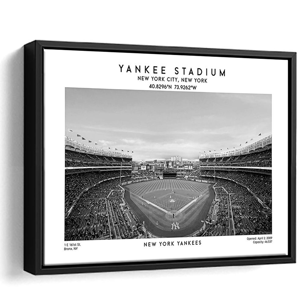 Yankee Stadium Black And White, Yankees Baseball Stadium Wall Art Print, Framed Canvas Print Wall Art
