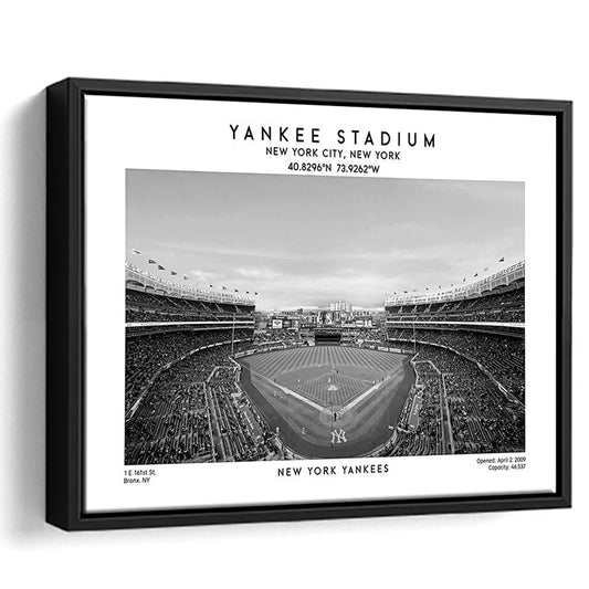 Yankee Stadium Black And White, Yankees Baseball Stadium Wall Art Print, Framed Canvas Print Wall Art