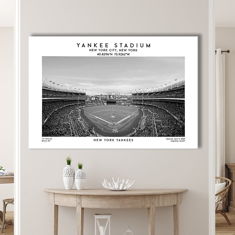Yankee Stadium Black And White, Yankees Baseball Stadium Wall Art Print, Canvas Print Wall Art, Man Cave Gift