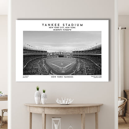 Yankee Stadium Black And White, Yankees Baseball Stadium Wall Art Print, Canvas Print Wall Art, Man Cave Gift