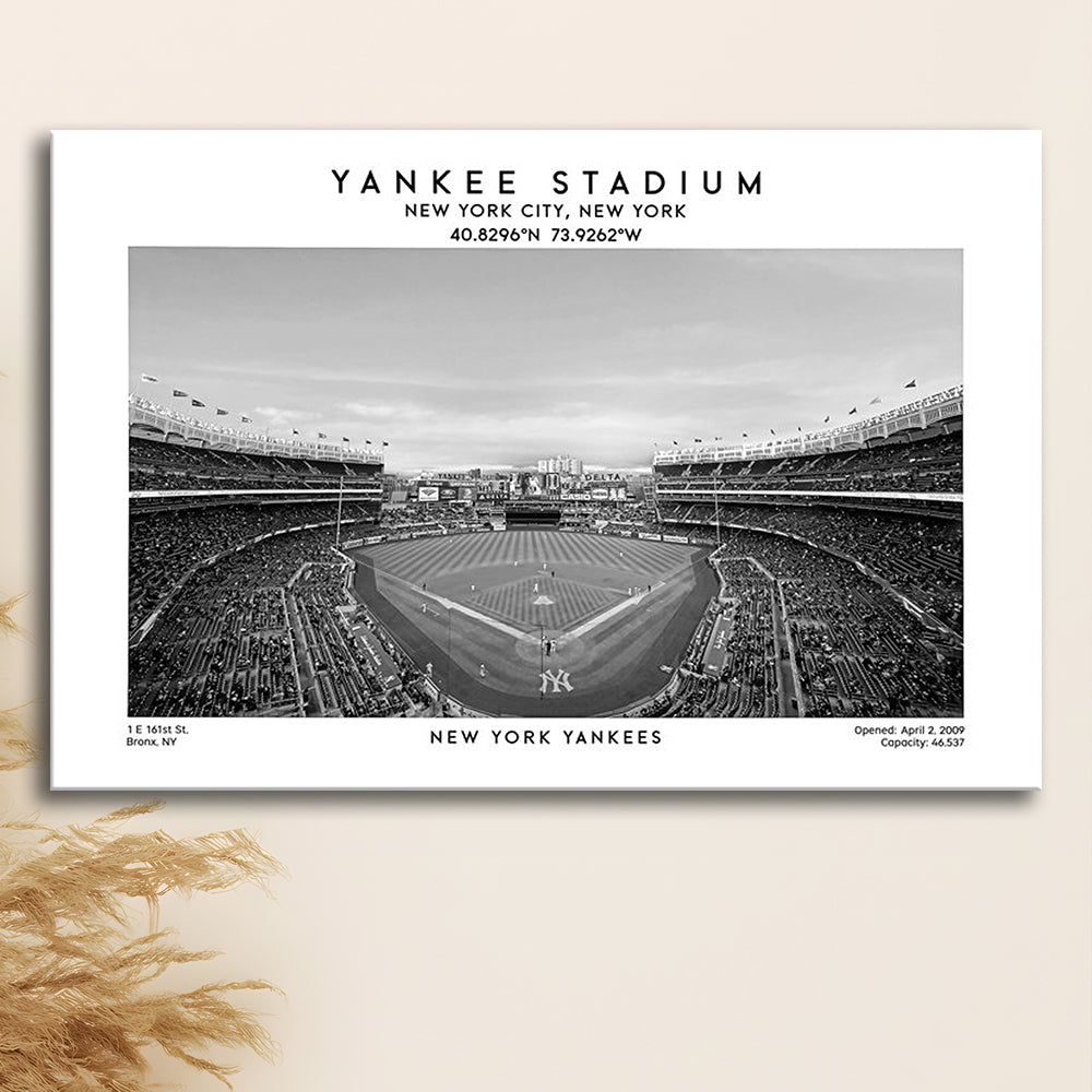 Yankee Stadium Black And White, Yankees Baseball Stadium Wall Art Print, Canvas Print Wall Art, Man Cave Gift
