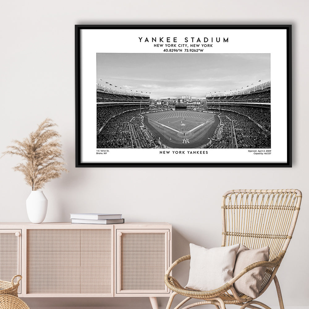 Yankee Stadium Black And White, Yankees Baseball Stadium Wall Art Print, Framed Canvas Print Wall Art