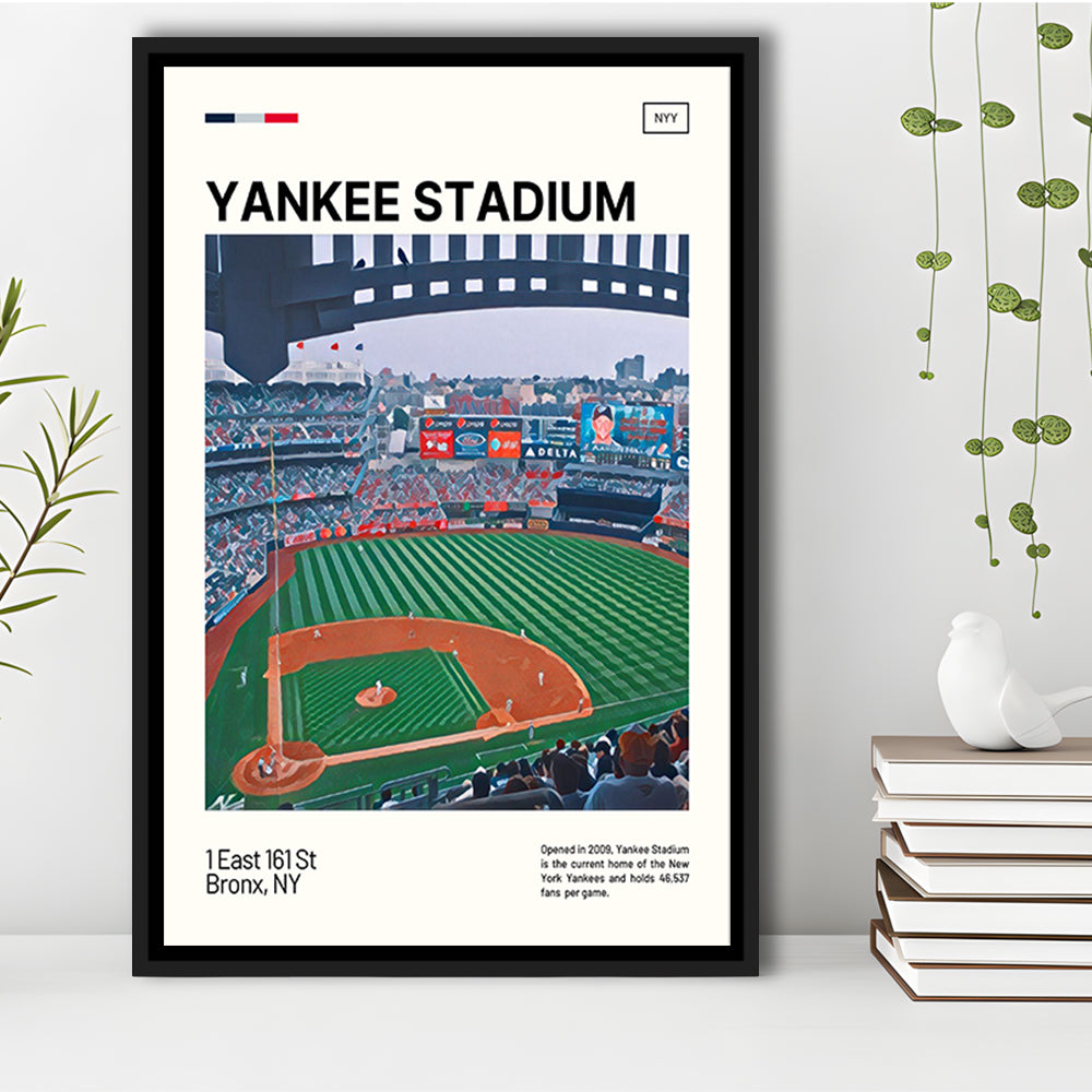 Yankee Stadium Print, NY Yankees Stadium Canvas Art, Man Cave Gift, Floating Framed Canvas Print Wall Art
