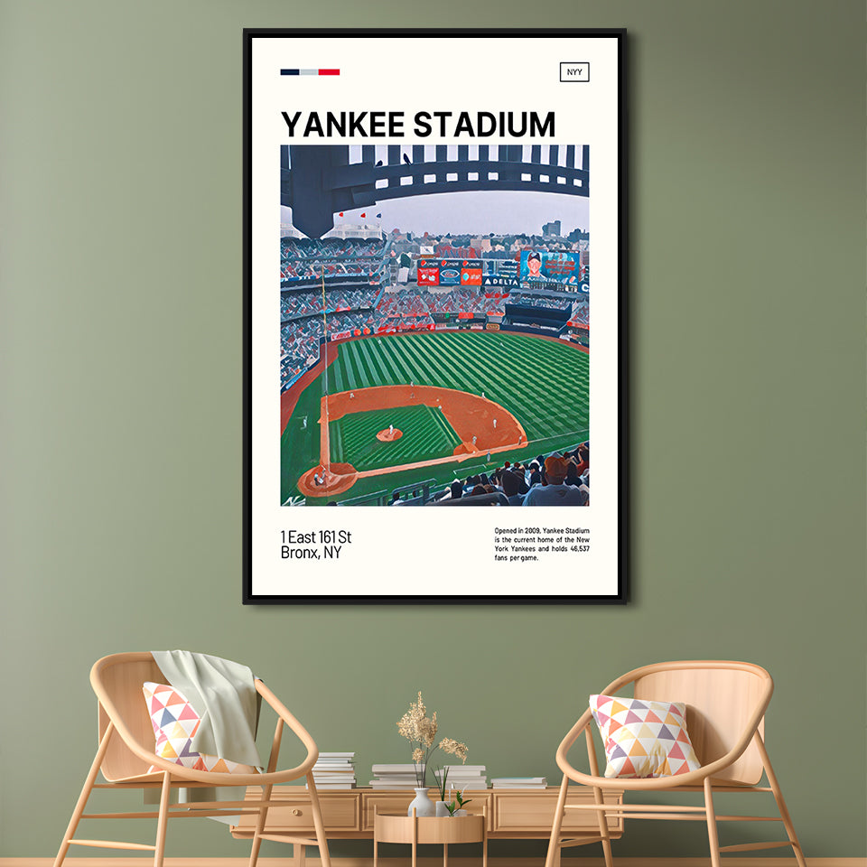 Yankee Stadium Print, NY Yankees Stadium Canvas Art, Man Cave Gift, Floating Framed Canvas Print Wall Art