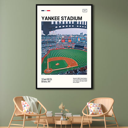Yankee Stadium Print, NY Yankees Stadium Canvas Art, Man Cave Gift, Floating Framed Canvas Print Wall Art