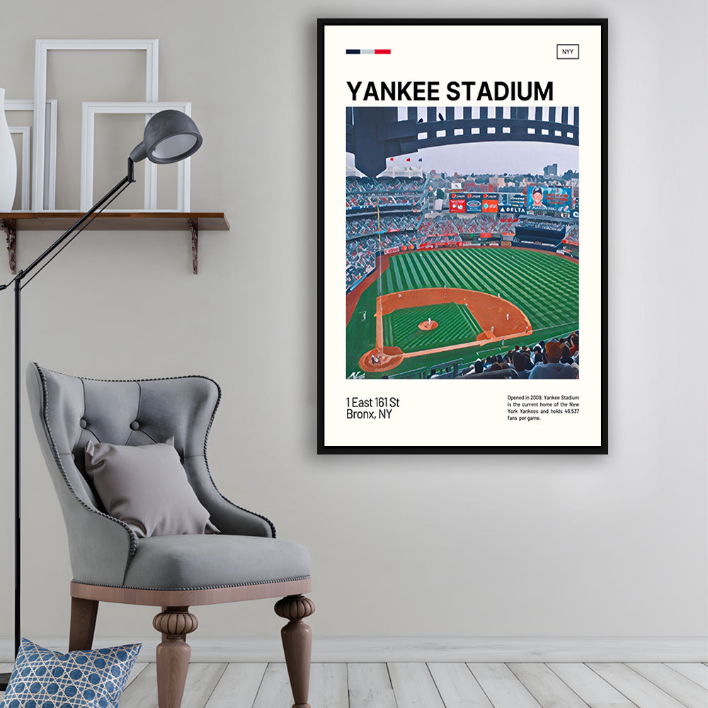 Yankee Stadium Print, NY Yankees Stadium Canvas Art, Man Cave Gift, Floating Framed Canvas Print Wall Art