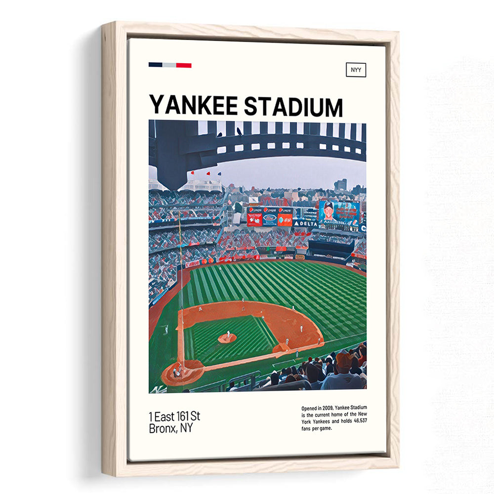 Yankee Stadium Print, NY Yankees Stadium Canvas Art, Man Cave Gift, Floating Framed Canvas Print Wall Art