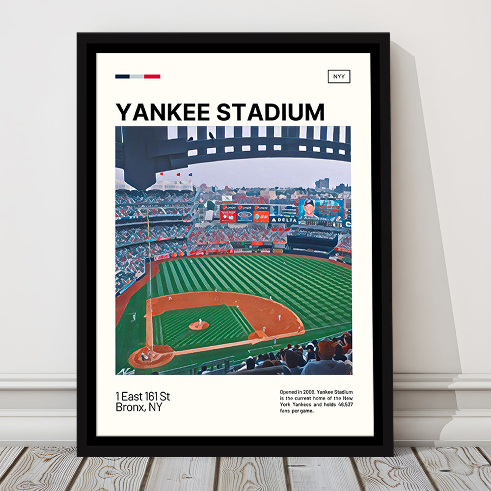 Yankee Stadium Print, NY Yankees Stadium Canvas Art, Man Cave Gift, Floating Framed Canvas Print Wall Art