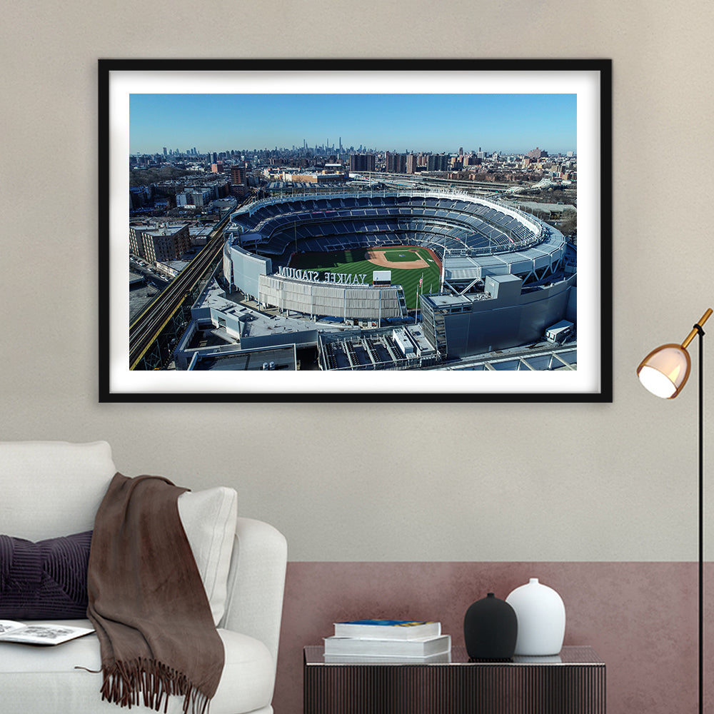 Yankee Stadium, Stadium Canvas, Sport Art, Gift for him, White Border Framed Art Print Wall Decor