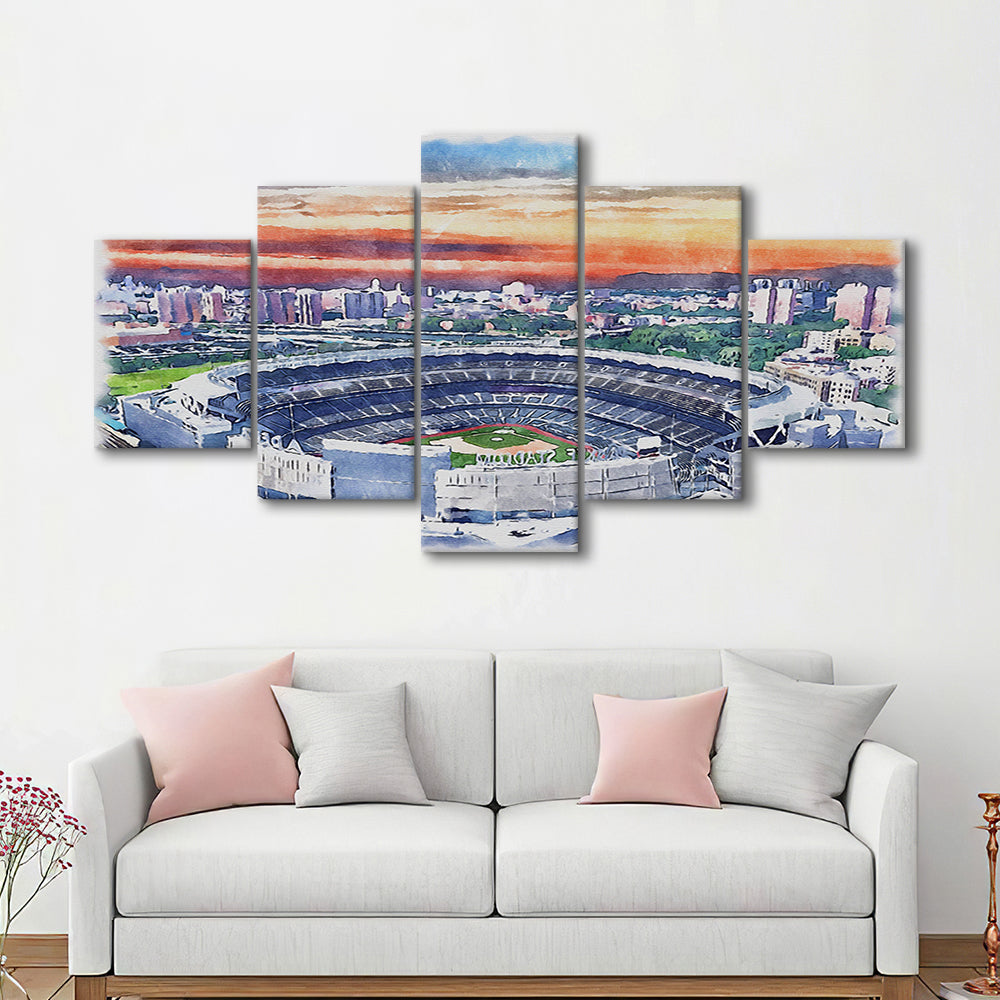 Yankee Painting Print Stadium Watercolor Painting, Sport Art, Mixed 5 Panel, Canvas Print Wall Art