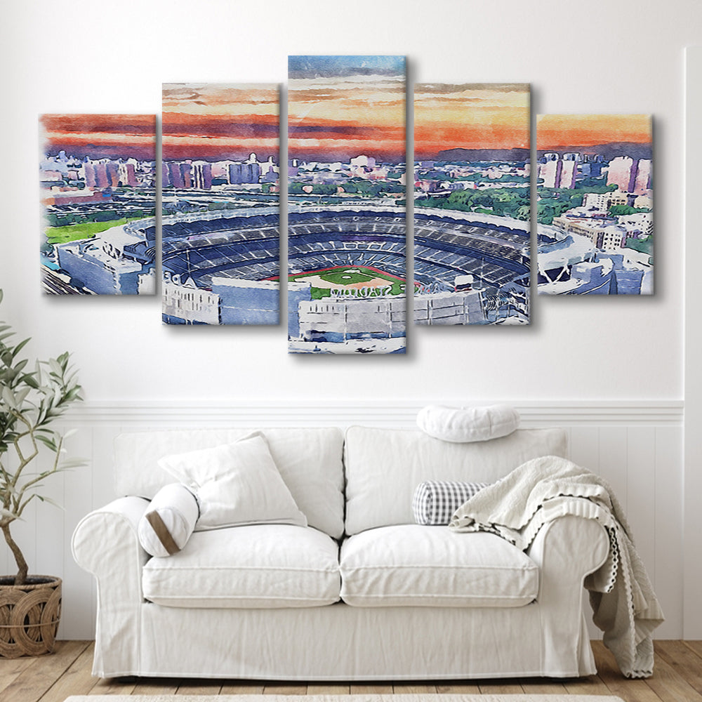 Yankee Painting Print Stadium Watercolor Painting, Sport Art, Mixed 5 Panel, Canvas Print Wall Art