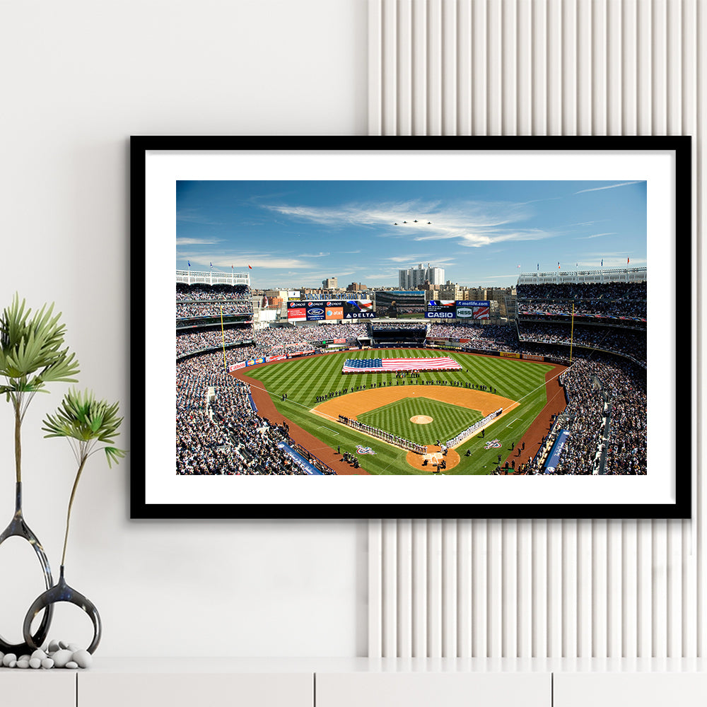 Yankee Stadium in New York, Stadium Canvas, Sport Art, Gift for him, White Border Framed Art Print Wall Decor