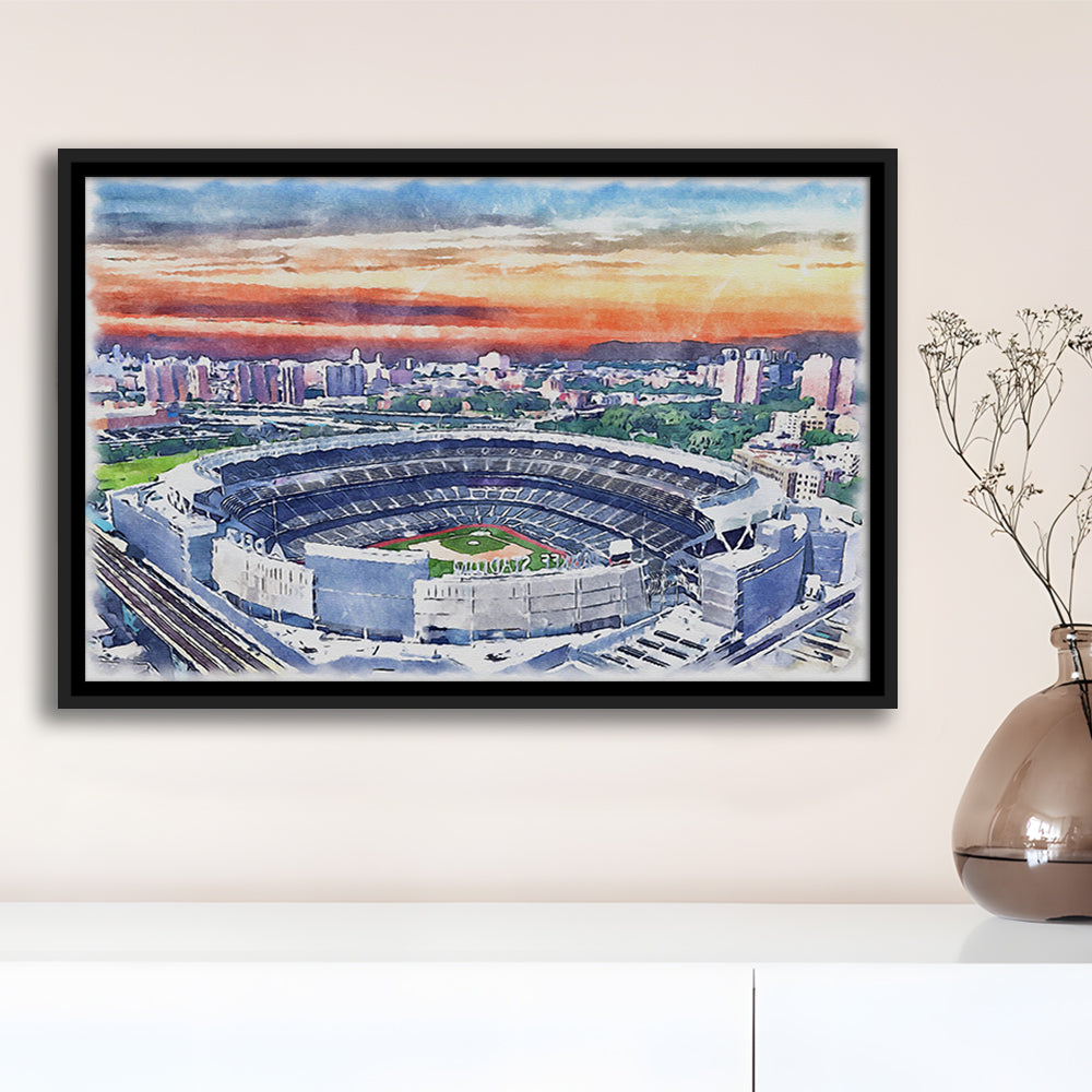 Yankees Baseball, Yankee Painting Stadium Watercolor, Sport Gift Art, Framed Canvas Print Wall Art