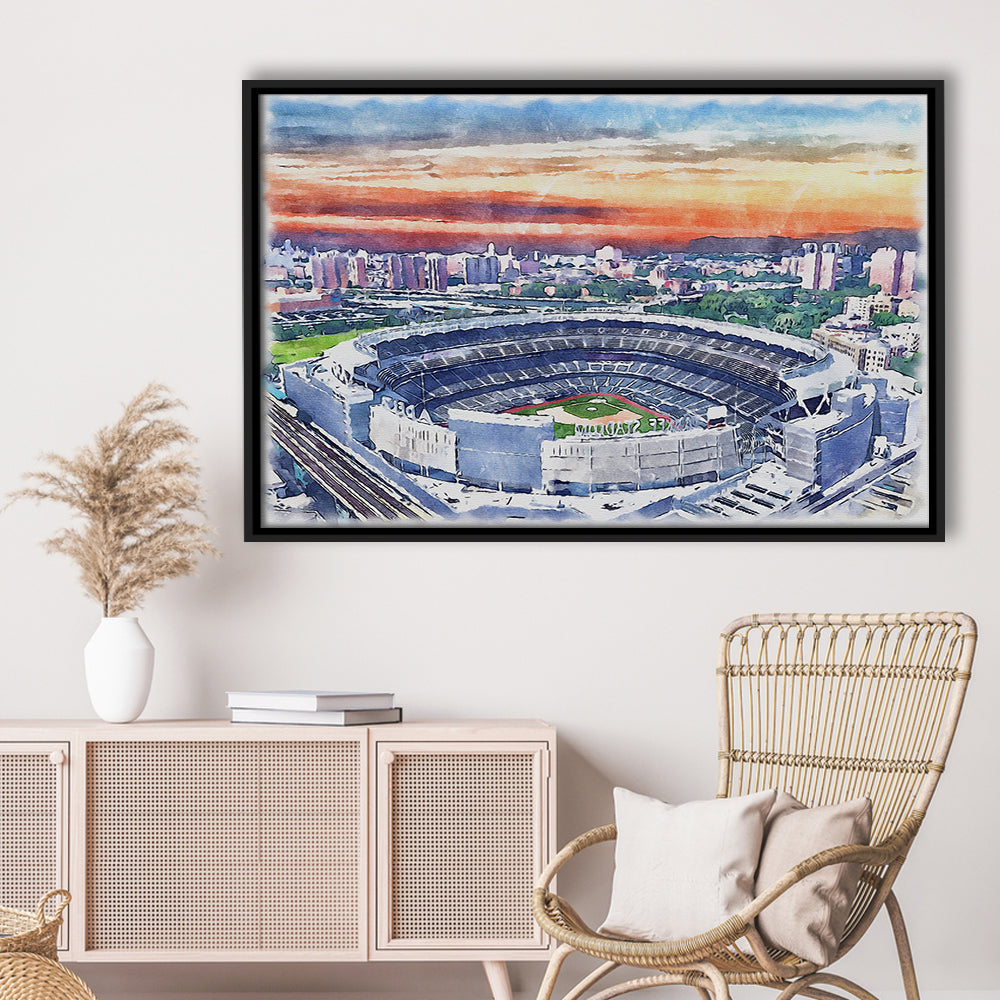 Yankees Baseball, Yankee Painting Stadium Watercolor, Sport Gift Art, Framed Canvas Print Wall Art