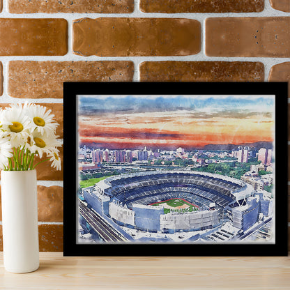 Yankees Baseball, Yankee Painting Stadium Watercolor, Sport Gift Art, Framed Art Print Wall Decor