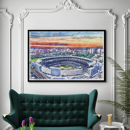 Yankees Baseball, Yankee Painting Stadium Watercolor, Sport Gift Art, Framed Art Print Wall Decor