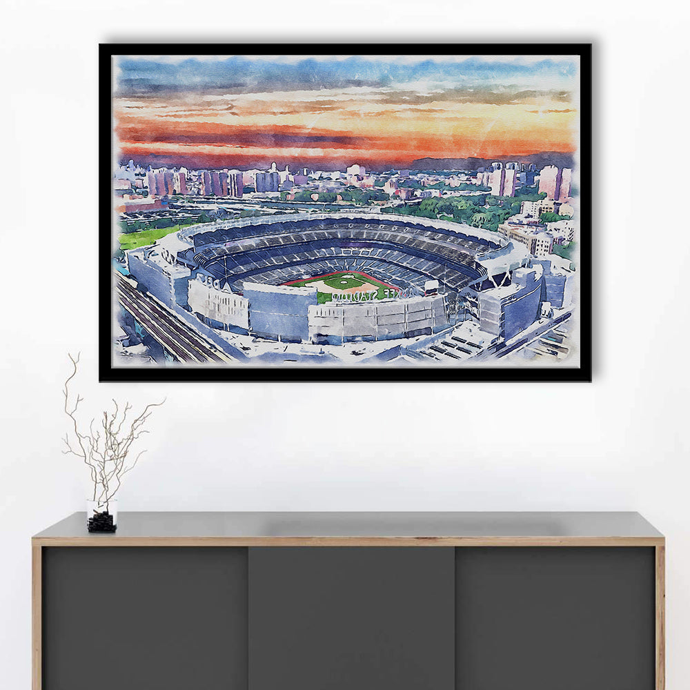 Yankees Baseball, Yankee Painting Stadium Watercolor, Sport Gift Art, Framed Art Print Wall Decor