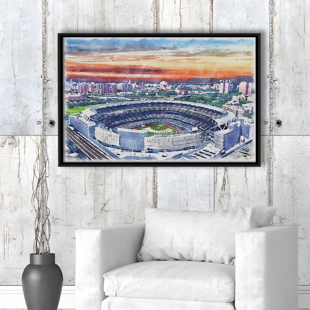 Yankees Baseball, Yankee Painting Stadium Watercolor, Sport Gift Art, Framed Canvas Print Wall Art