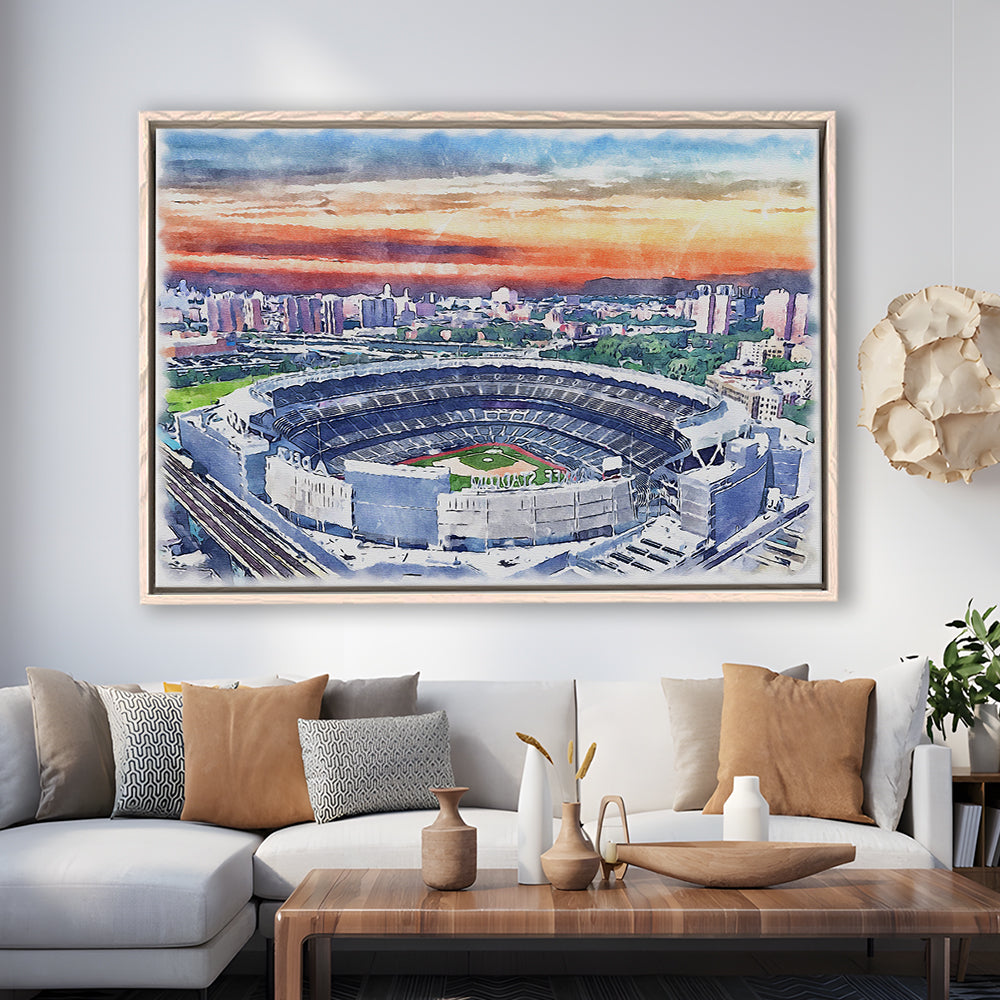Yankees Baseball, Yankee Painting Stadium Watercolor, Sport Gift Art, Framed Canvas Print Wall Art