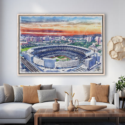 Yankees Baseball, Yankee Painting Stadium Watercolor, Sport Gift Art, Framed Canvas Print Wall Art