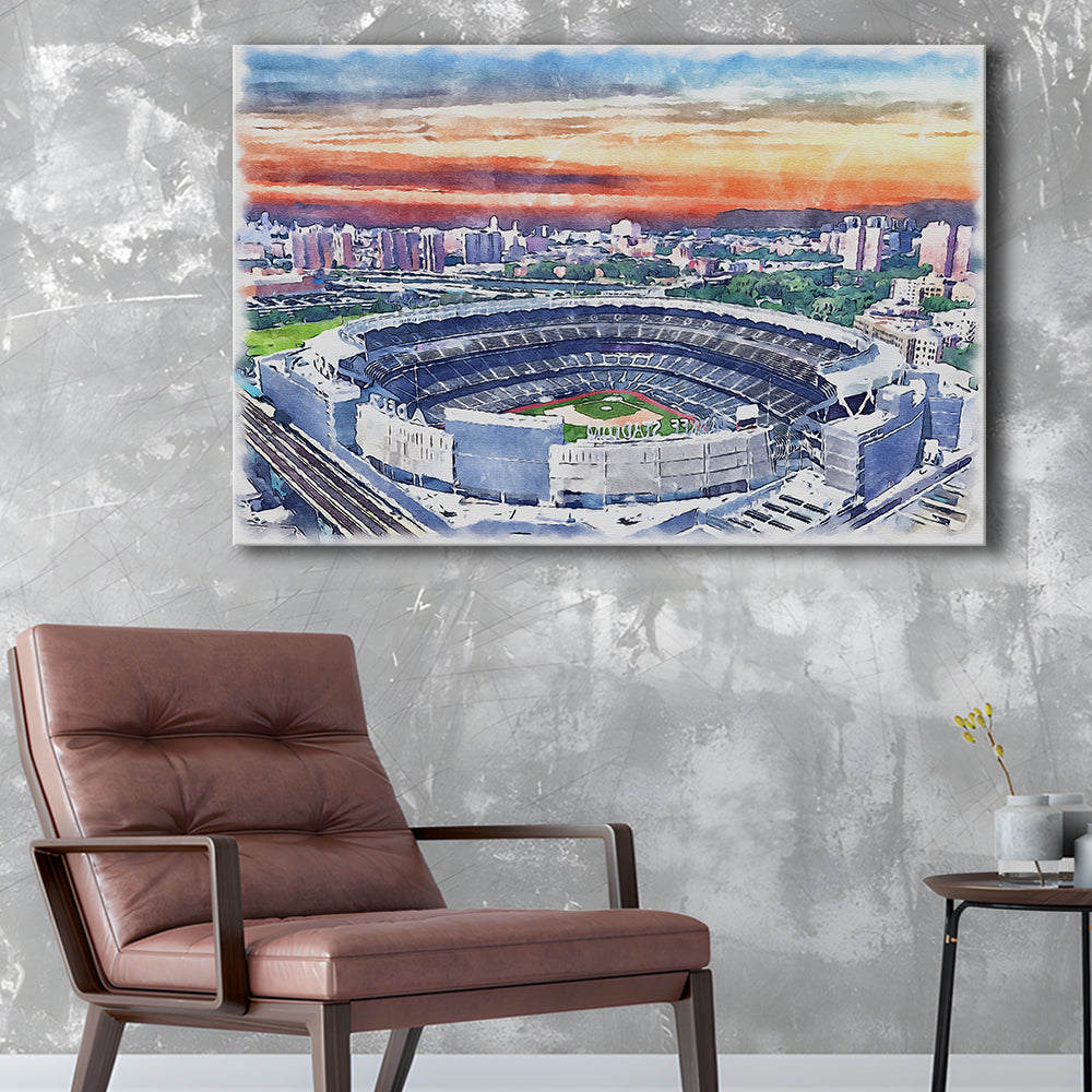 Yankees Baseball, Yankee Painting Stadium Watercolor, Sport Art, Gifts for him, Canvas Print Wall Art