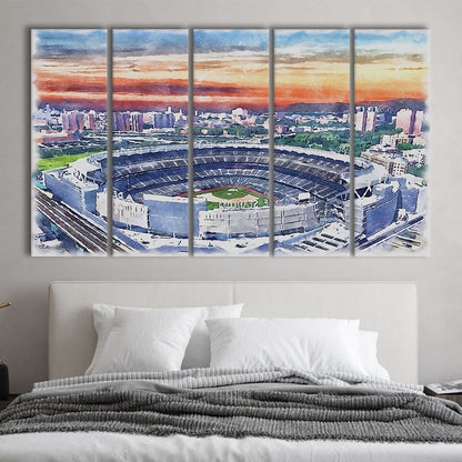 Yankees Baseball, Yankee Painting Stadium Watercolor, Sport Art, Extra Large Canvas Print Wall Art