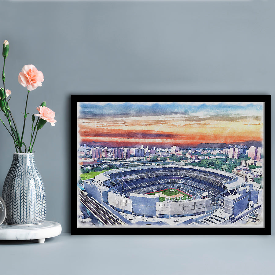 Yankees Baseball, Yankee Painting Stadium Watercolor, Sport Gift Art, Framed Art Print Wall Decor