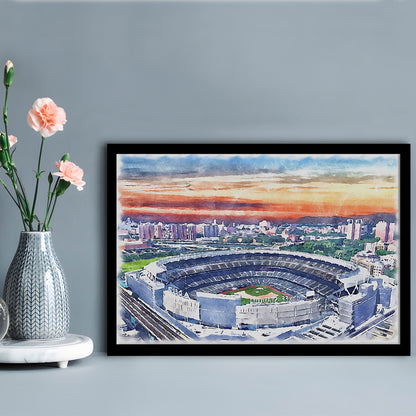 Yankees Baseball, Yankee Painting Stadium Watercolor, Sport Gift Art, Framed Art Print Wall Decor