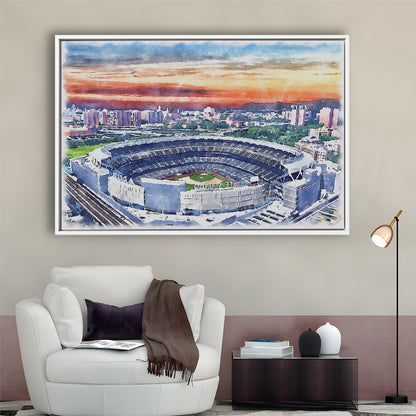 Yankees Baseball, Yankee Painting Stadium Watercolor, Sport Gift Art, Framed Canvas Print Wall Art
