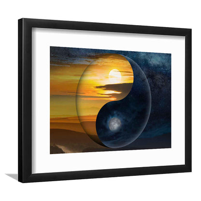Yin & Yang Art Print,Chinese Philosophy Symbol,Light And Shadow Wall Art, Framed Art Print White Border