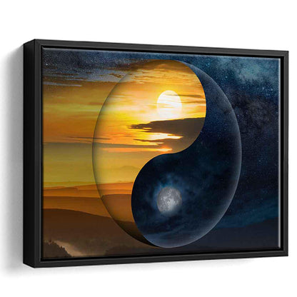 Yin & Yang Canvas Print,Chinese Philosophy Symbol,Light And Shadow Wall Art, Framed Cavas Print, Floating Frame