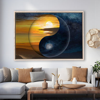 Yin & Yang Canvas Print,Chinese Philosophy Symbol,Light And Shadow Wall Art, Framed Cavas Print, Floating Frame