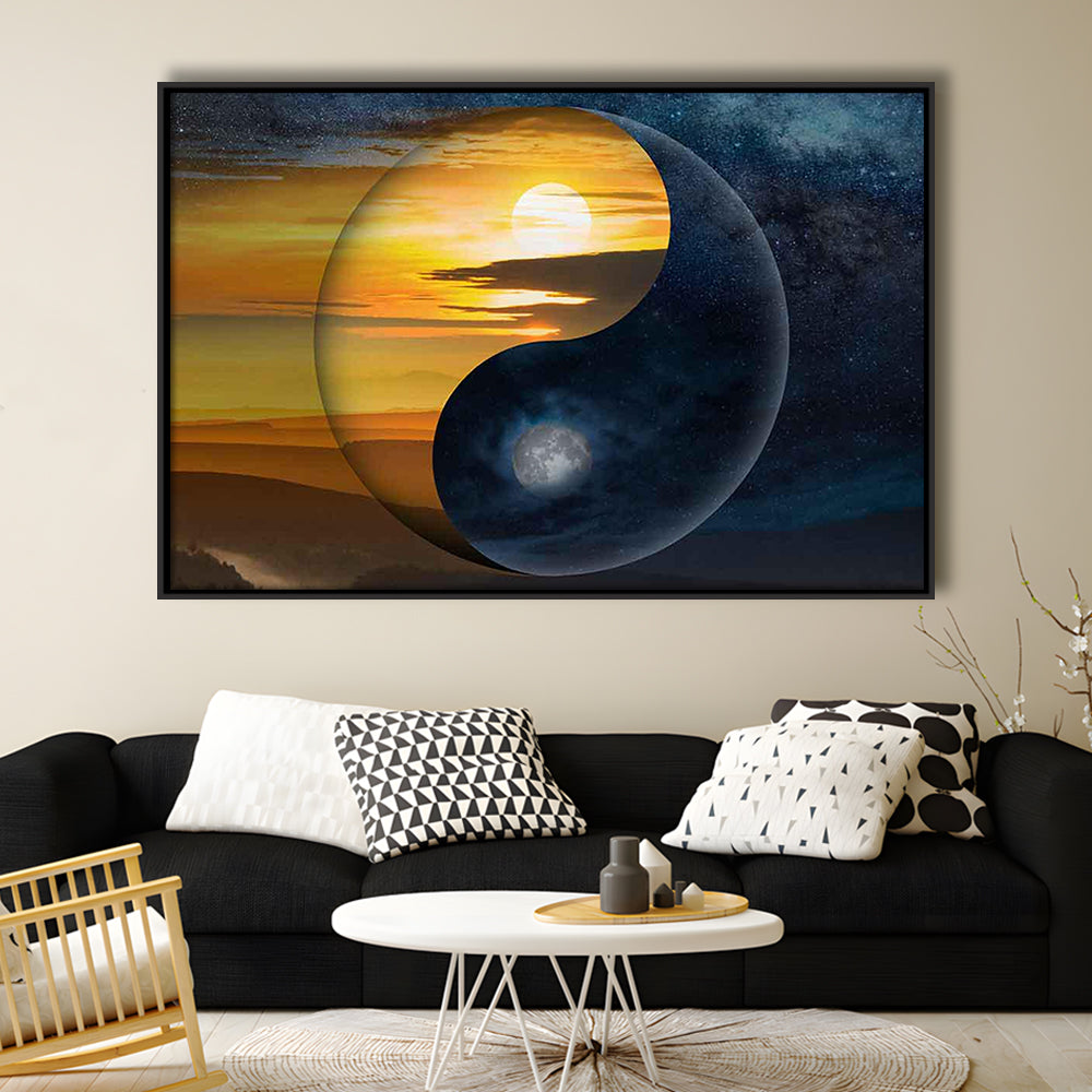 Yin & Yang Canvas Print,Chinese Philosophy Symbol,Light And Shadow Wall Art, Framed Cavas Print, Floating Frame