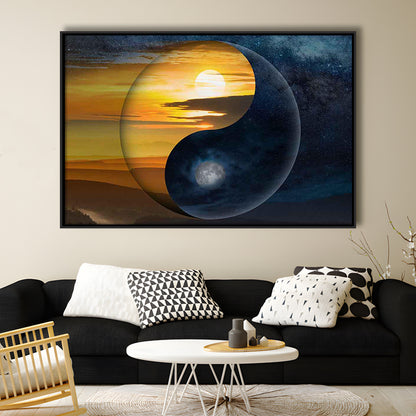 Yin & Yang Canvas Print,Chinese Philosophy Symbol,Light And Shadow Wall Art, Framed Cavas Print, Floating Frame