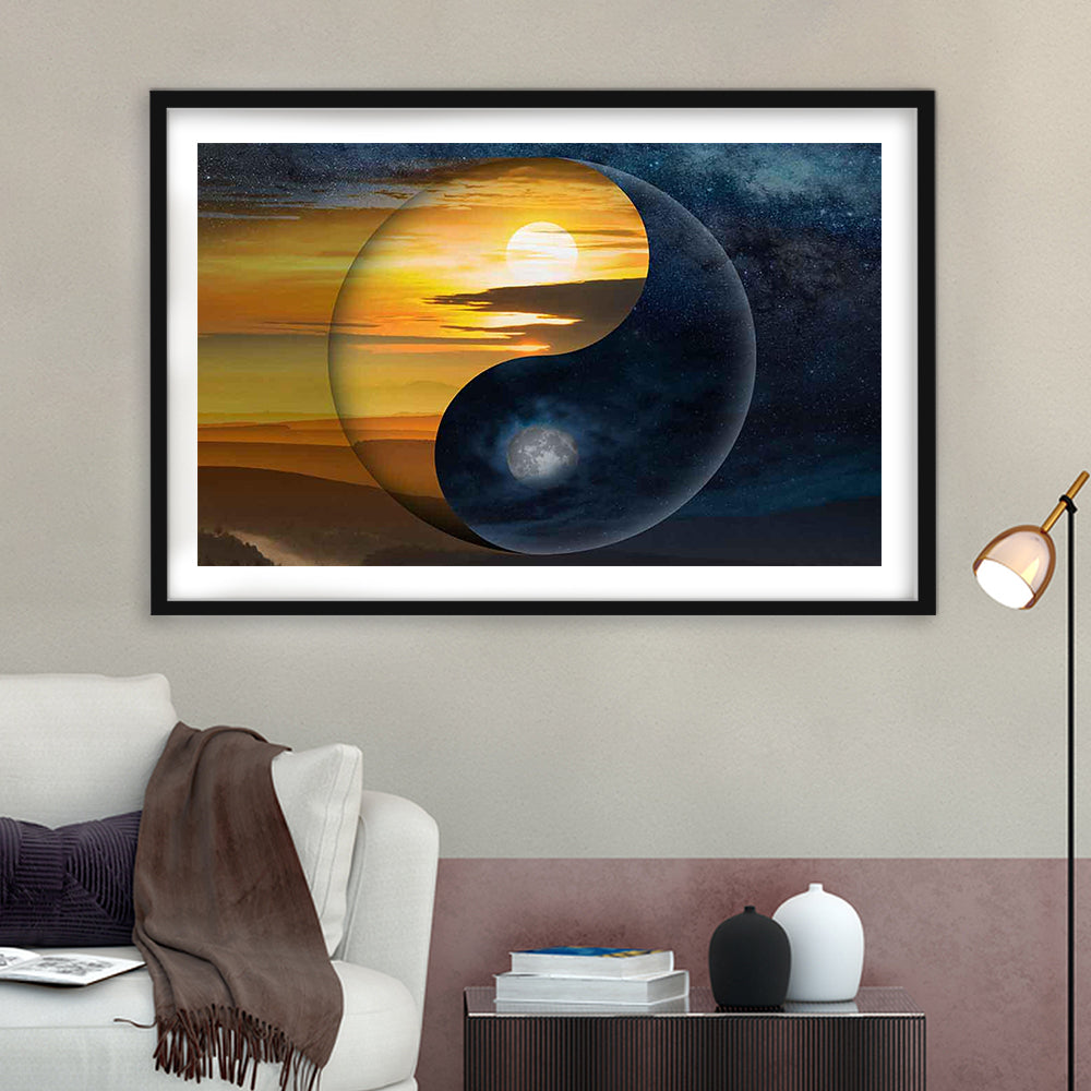 Yin & Yang Art Print,Chinese Philosophy Symbol,Light And Shadow Wall Art, Framed Art Print White Border