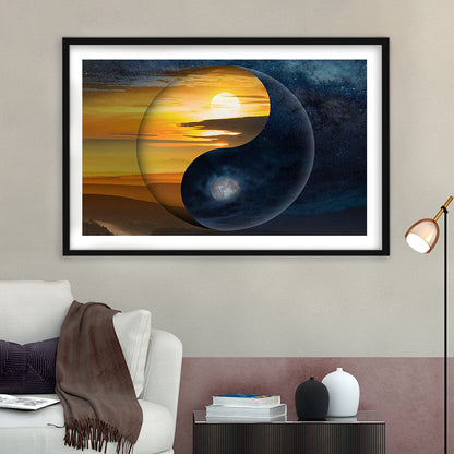 Yin & Yang Art Print,Chinese Philosophy Symbol,Light And Shadow Wall Art, Framed Art Print White Border