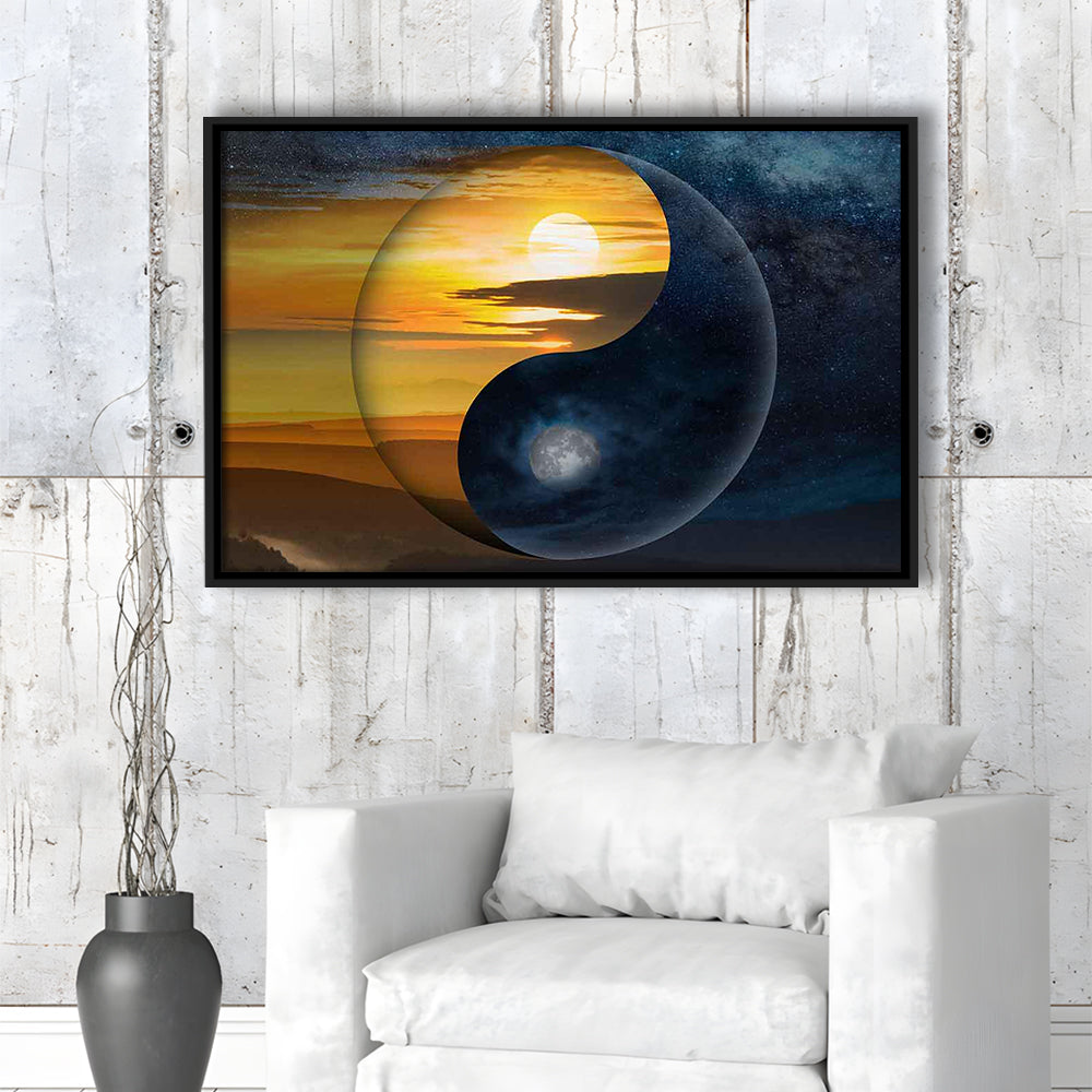 Yin & Yang Canvas Print,Chinese Philosophy Symbol,Light And Shadow Wall Art, Framed Cavas Print, Floating Frame