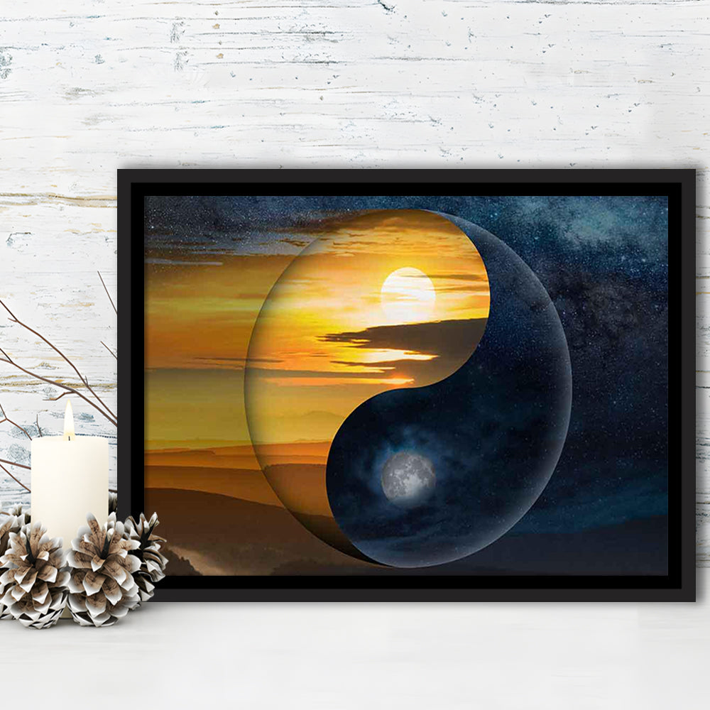 Yin & Yang Canvas Print,Chinese Philosophy Symbol,Light And Shadow Wall Art, Framed Cavas Print, Floating Frame