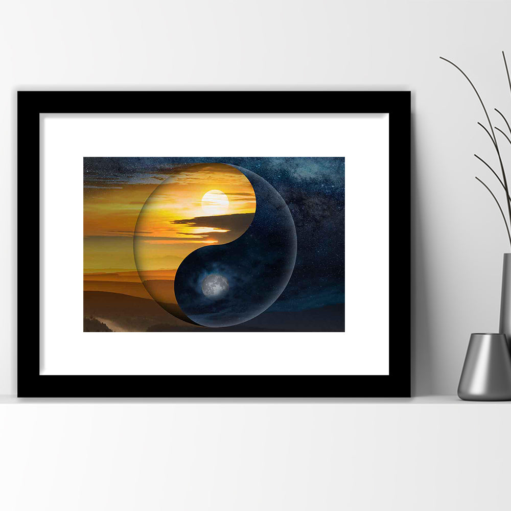 Yin & Yang Art Print,Chinese Philosophy Symbol,Light And Shadow Wall Art, Framed Art Print White Border