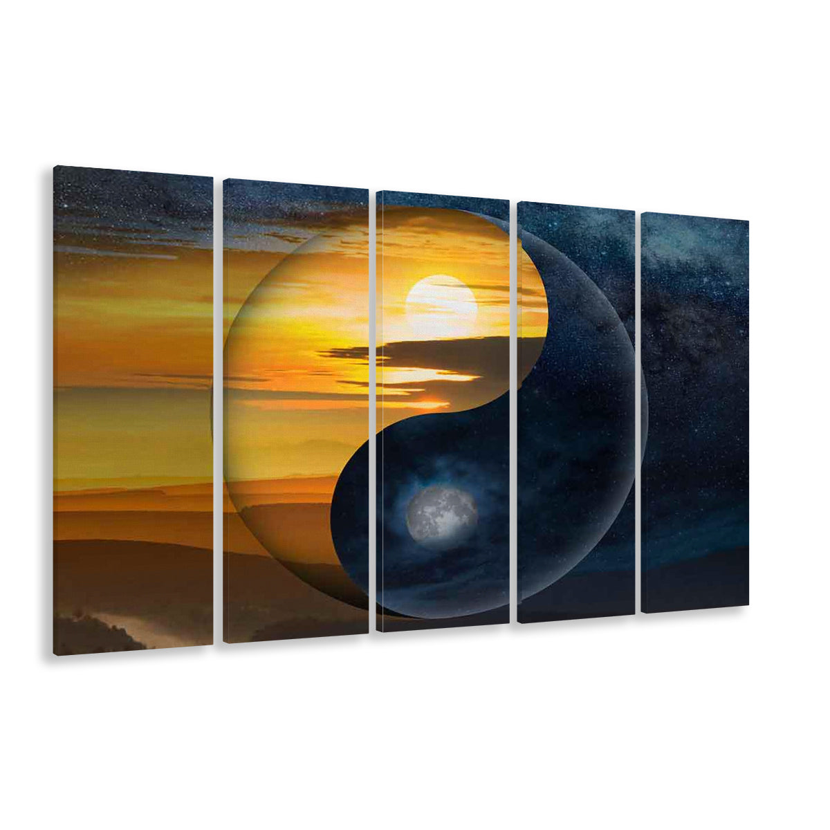 Yin & Yang Canvas Print,Chinese Philosophy Symbol,Light and Shadow Wall Art, 5 Piece B Extra Large Cavas Print Wall Art