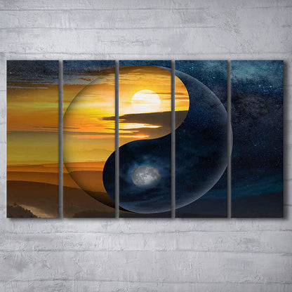 Yin & Yang Canvas Print,Chinese Philosophy Symbol,Light and Shadow Wall Art, 5 Piece B Extra Large Cavas Print Wall Art