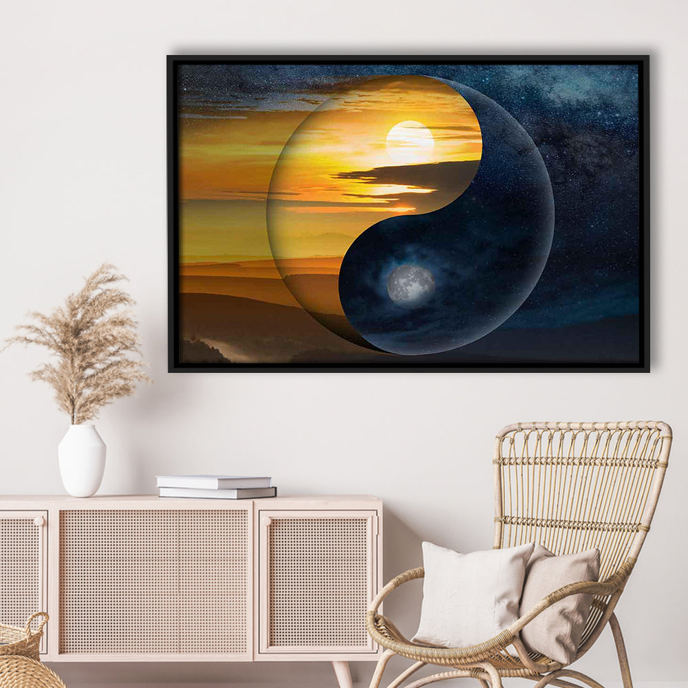 Yin & Yang Canvas Print,Chinese Philosophy Symbol,Light And Shadow Wall Art, Framed Cavas Print, Floating Frame