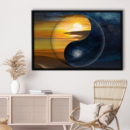 Yin & Yang Canvas Print,Chinese Philosophy Symbol,Light And Shadow Wall Art, Framed Cavas Print, Floating Frame