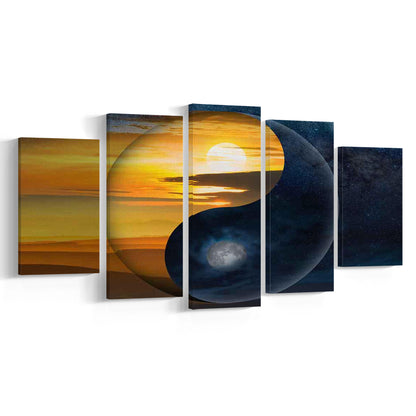 Yin & Yang Canvas Print,Chinese Philosophy Symbol,Light and Shadow Wall Art, 5 Piece Large Cavas Print Wall Art