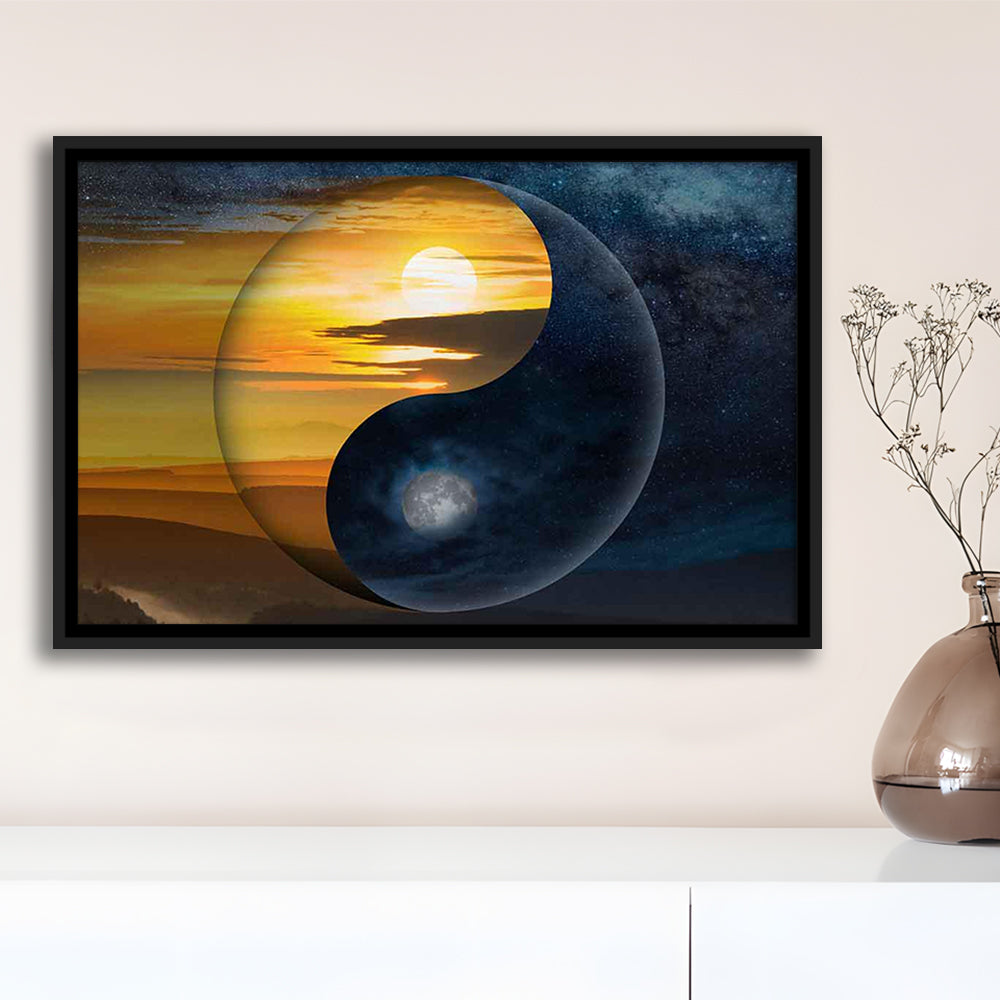Yin & Yang Canvas Print,Chinese Philosophy Symbol,Light And Shadow Wall Art, Framed Cavas Print, Floating Frame