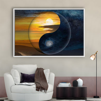Yin & Yang Canvas Print,Chinese Philosophy Symbol,Light And Shadow Wall Art, Framed Cavas Print, Floating Frame