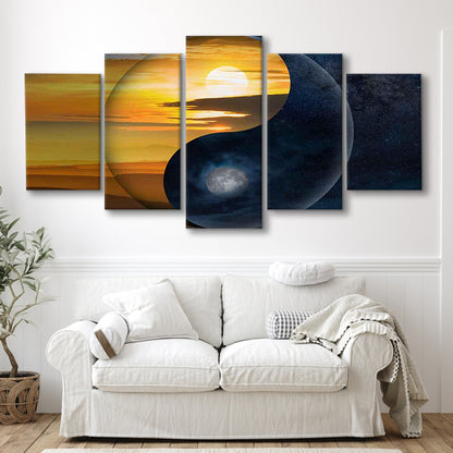 Yin & Yang Canvas Print,Chinese Philosophy Symbol,Light and Shadow Wall Art, 5 Piece Large Cavas Print Wall Art