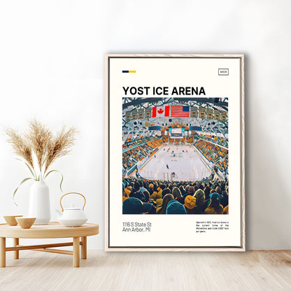 Yost Ice Arena Print, Michigan Wolverines Stadium Canvas Art, Man Cave Gift, Floating Framed Canvas Print Wall Art