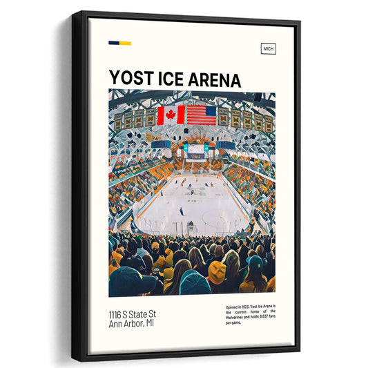 Yost Ice Arena Print, Michigan Wolverines Stadium Canvas Art, Man Cave Gift, Floating Framed Canvas Print Wall Art