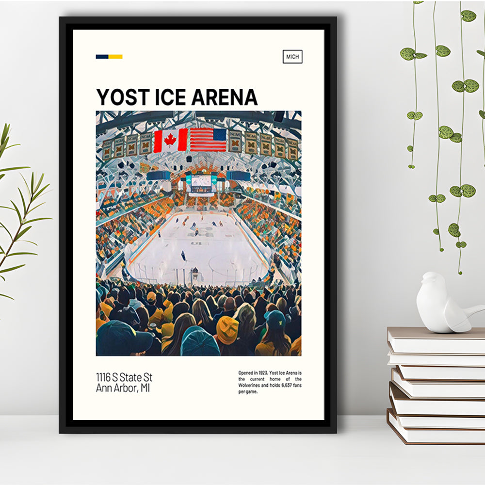 Yost Ice Arena Print, Michigan Wolverines Stadium Canvas Art, Man Cave Gift, Floating Framed Canvas Print Wall Art